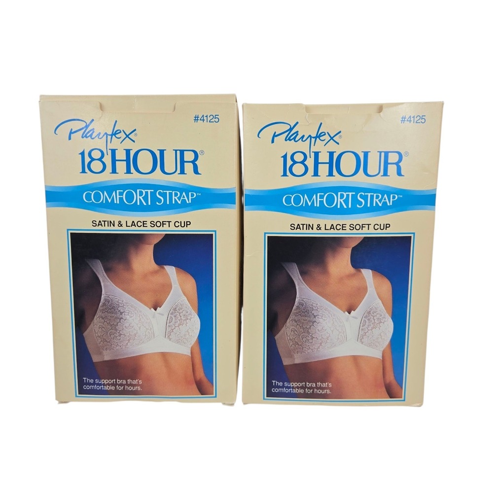 2 NOS Playtex 18 Hour Bra Satin Lace Soft Comfort Strap Wire Free 40C White 4125